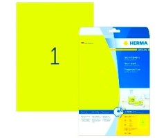 Neoon-kollased kleebisetiketid Herma - 210x297mm, 20 lehte
